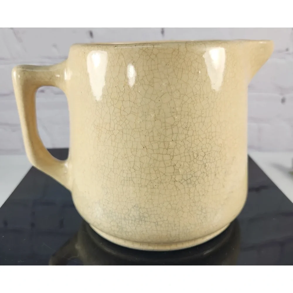Vintage Yellow Ware Pottery Pitcher with Flowers Farmhouse Rustic Chic